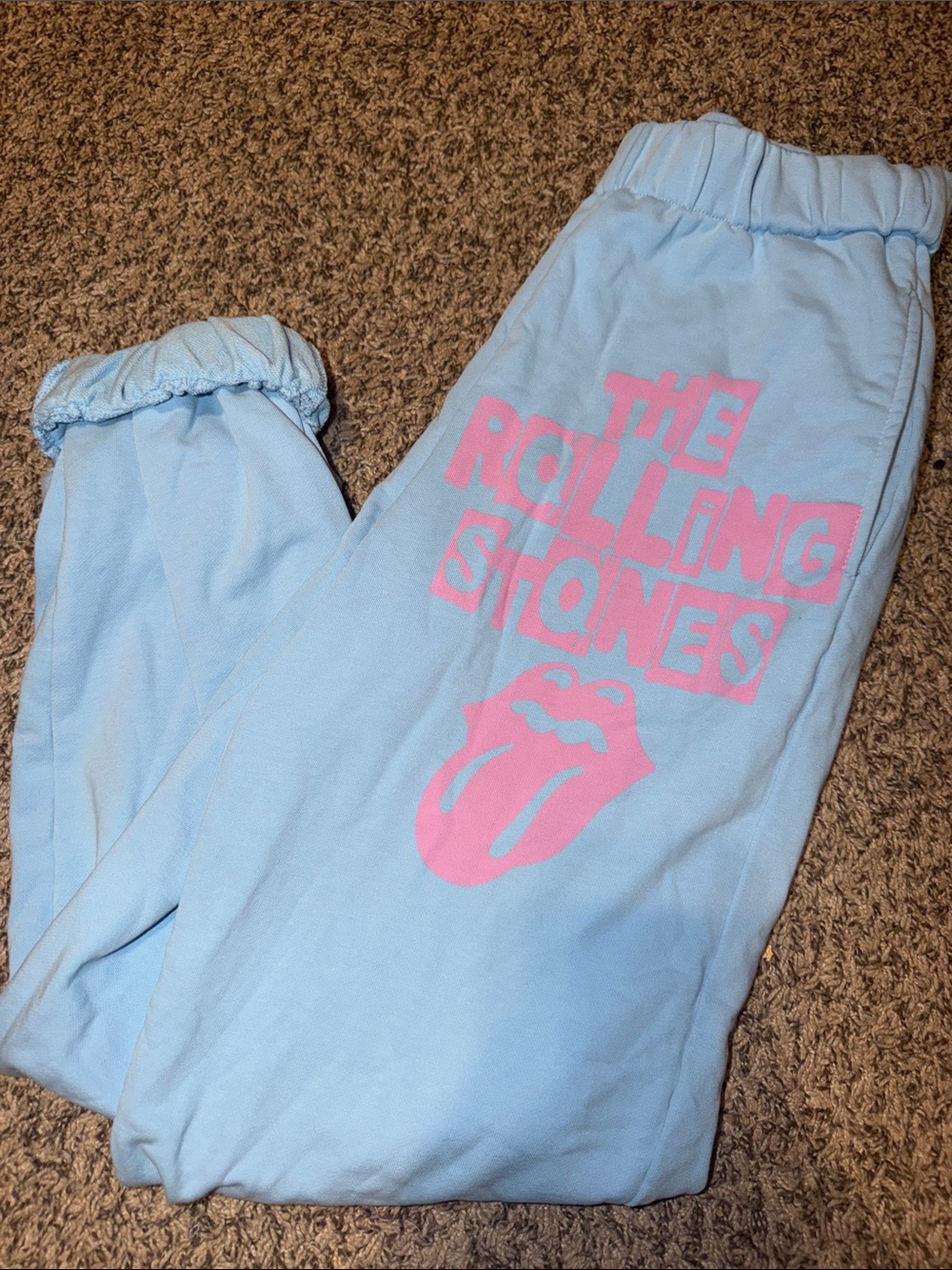The Rolling Stones Pastel Blue Joggers with Pink Logo women’s